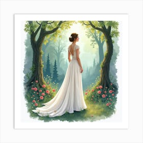 Sophisticated Gown Watercolor, With A Mystical Enchanted Forest 1 Art Print