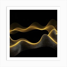 Golden Wave On Black Background 2 Art Print