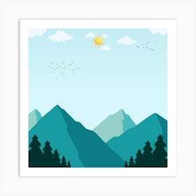 Landscape With Trees And Sun Art Print