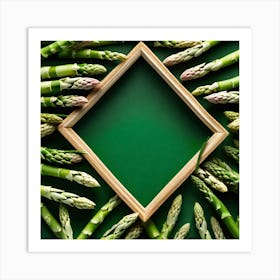 Green Asparagus In A Wooden Frame Art Print