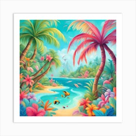 Tropical Beach Scene Art Print