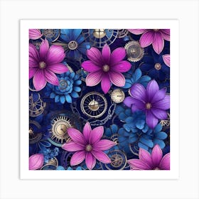 Clocks And Flowers Art Print