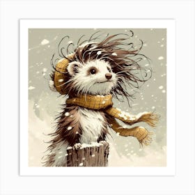 Ferret In The Snow 1 Art Print