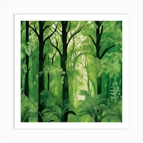 A Dense Forest In Monochromatic Shades Of Green Art Print