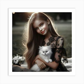 Girl With A Cat 7 Art Print