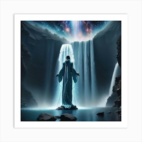 Man Standing In Front Of A Waterfall Art Print