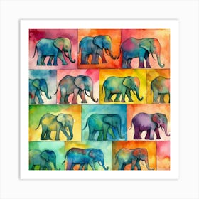 Elephants Watercolor Painting Art Print