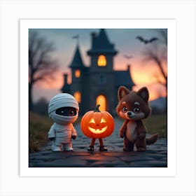 Enchanted Halloween Evening with Whimsical Friends Art Print