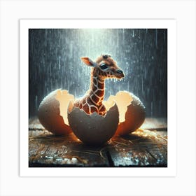 Giraffe In The Rain Art Print