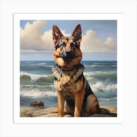 German Shepherd Dog On The Beach Art Print