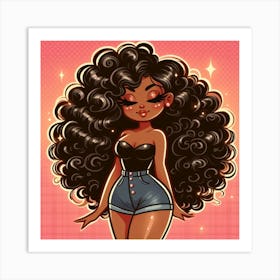 Cartoon Girl With Curly Hair 2 Art Print