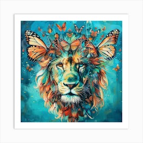 Lion With Butterflies Art Print