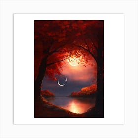 Moonlight Over The Lake Art Print