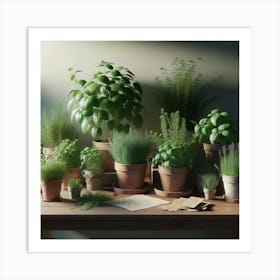 Potted Plants On A Table Art Print