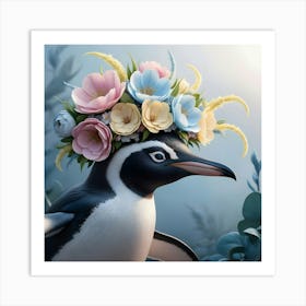 A Whimsical Penguin With A Fragrant Flower Crown Art Print