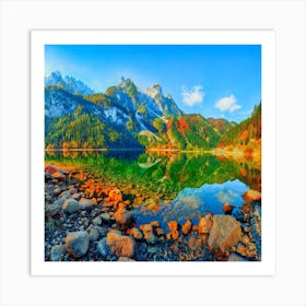 Captivating Autumn Scenery: Dachstein Summit Reflecting in Gosausee Lake Art Print
