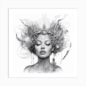 Woman With Feathers On Her Head Art Print