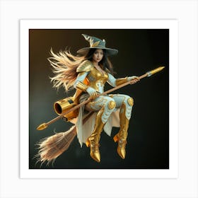 Witch On A Broom Art Print