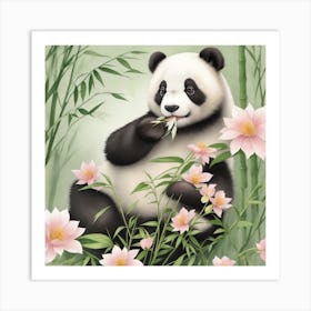 Panda Bear In Bamboo Art Print