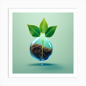 Water Drop With Green Plant Art Print