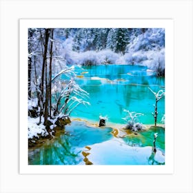 Jiuzhaigou's Panda Lake In Winter Art Print