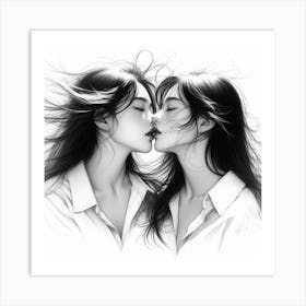 Two Girls Kissing 1 Art Print