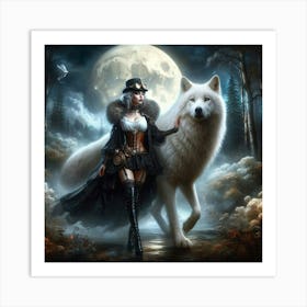 Steampunk Girl With Wolf Art Print