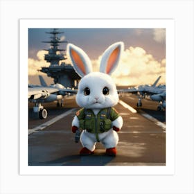 A Cute Fluffy Rabbit Pilot Walking On A Military A (2) Art Print