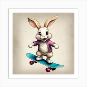 Bunny On Skateboard 1 Art Print