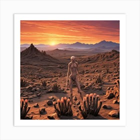 Sunrise Desert Walk Cubism Style Art Print