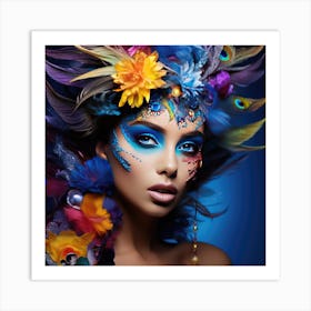 Beautiful Woman With Feathers Art Print