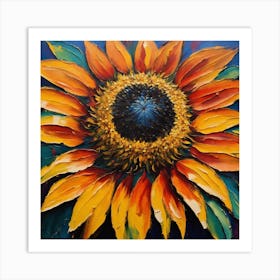 Expressionist on wood "Flower of Sunflowers" 1 Art Print