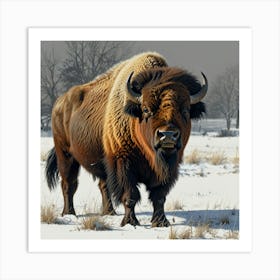 Bison In The Snow 3 Art Print