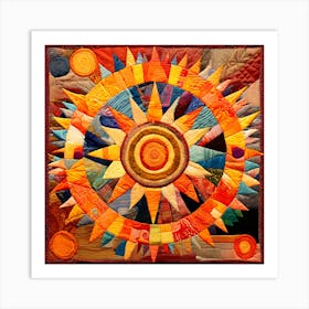 Patchwork Sun A Sun Constructed From Mismatched Fabric Patches With A Variety Art Print