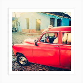 Red Taxi Of Trinidad Square Art Print