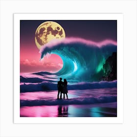 Couple On The Beach At Night Art Print