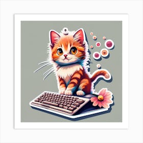 Cat On Keyboard Art Print