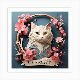 Cat With Cherry Blossoms Art Print