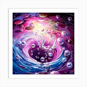 Bubbly Whirlpool in Pink, Purple, and Blue Abstract Art Print