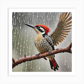 Woodpecker In The Rain Art Print