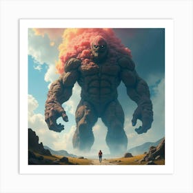 Giant Titan Shaking The Ground Under A Watercolor Storm 1 Art Print