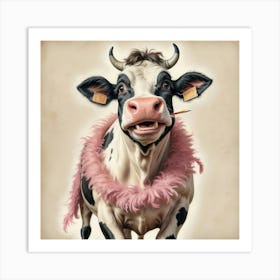 Cow With Pink Feathers Art Print