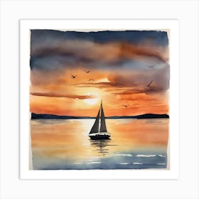 Sailboat At Sunset 4 Art Print