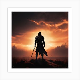 Silhouette Of A Warrior, A Silhouette Of A Warrior Standing Tall On A Battlefield With A Serene Background Signifying Inner Art Print