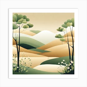 Landscape With Trees, minimalistic vector art 4 Art Print