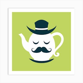 Teapot With Mustache And Hat Illustration Art Print