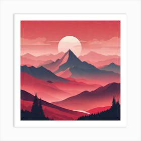 Misty mountains background in red tone 21 Art Print