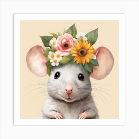 Floral Baby Rat Nursery Illustration (11) Art Print