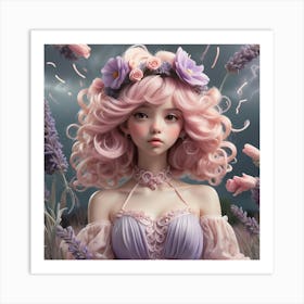 Asian Girl With Pink Hair Art Print