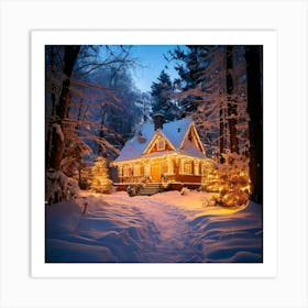 Firefly Magical, Christmas, Winter, Snow, Sparkling, House, Forest Edge, Christmas Lights, Glowing, (11) Art Print